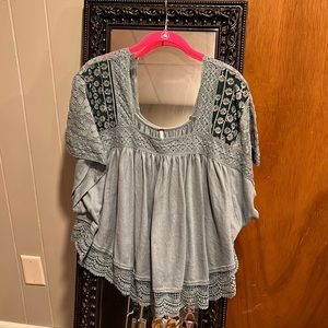 Free People Prairie Days Embroidered Top